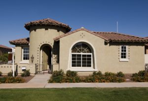 A beautiful Southwest-style home with custom-shaped windows
