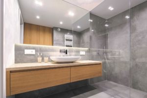 A beautiful modern bathroom with a walk-in shower